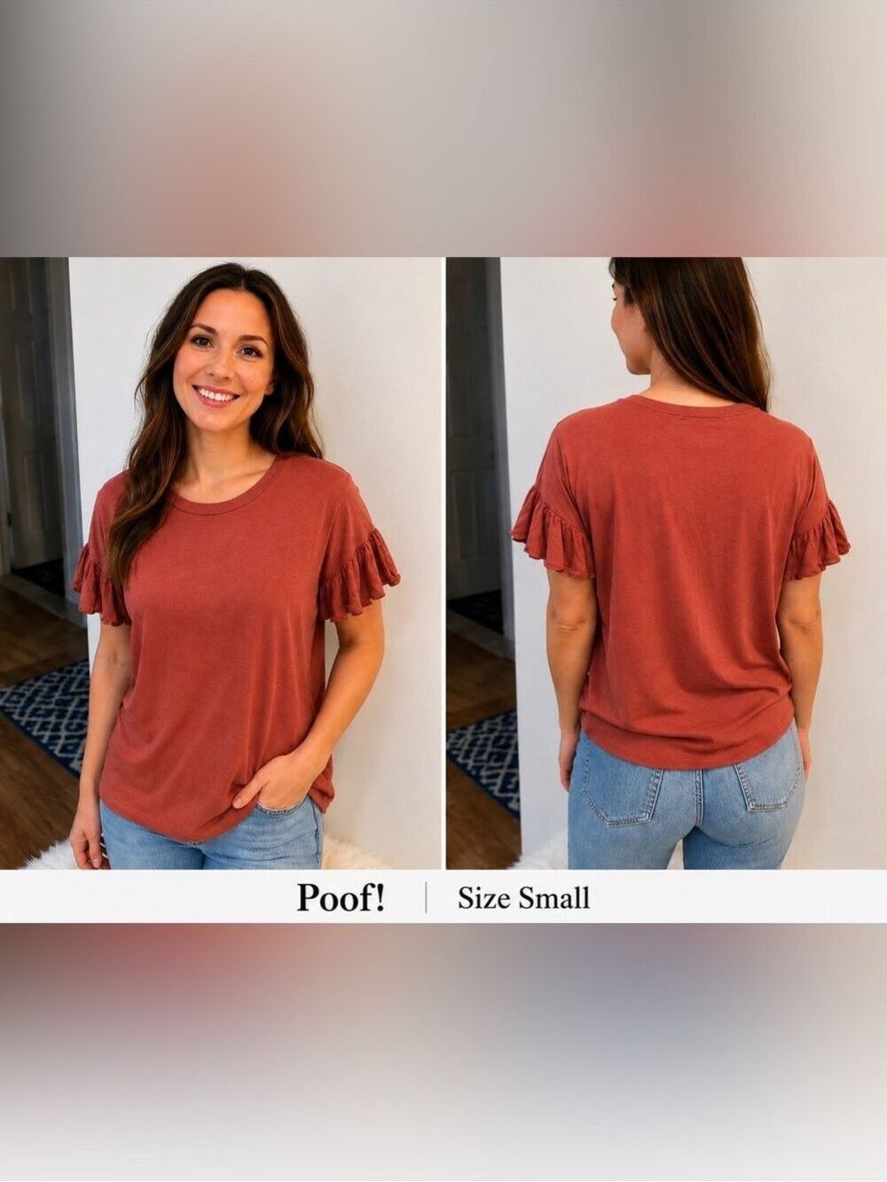Poof! Rust Ruffle Sleeve Top Size Small Made in USA